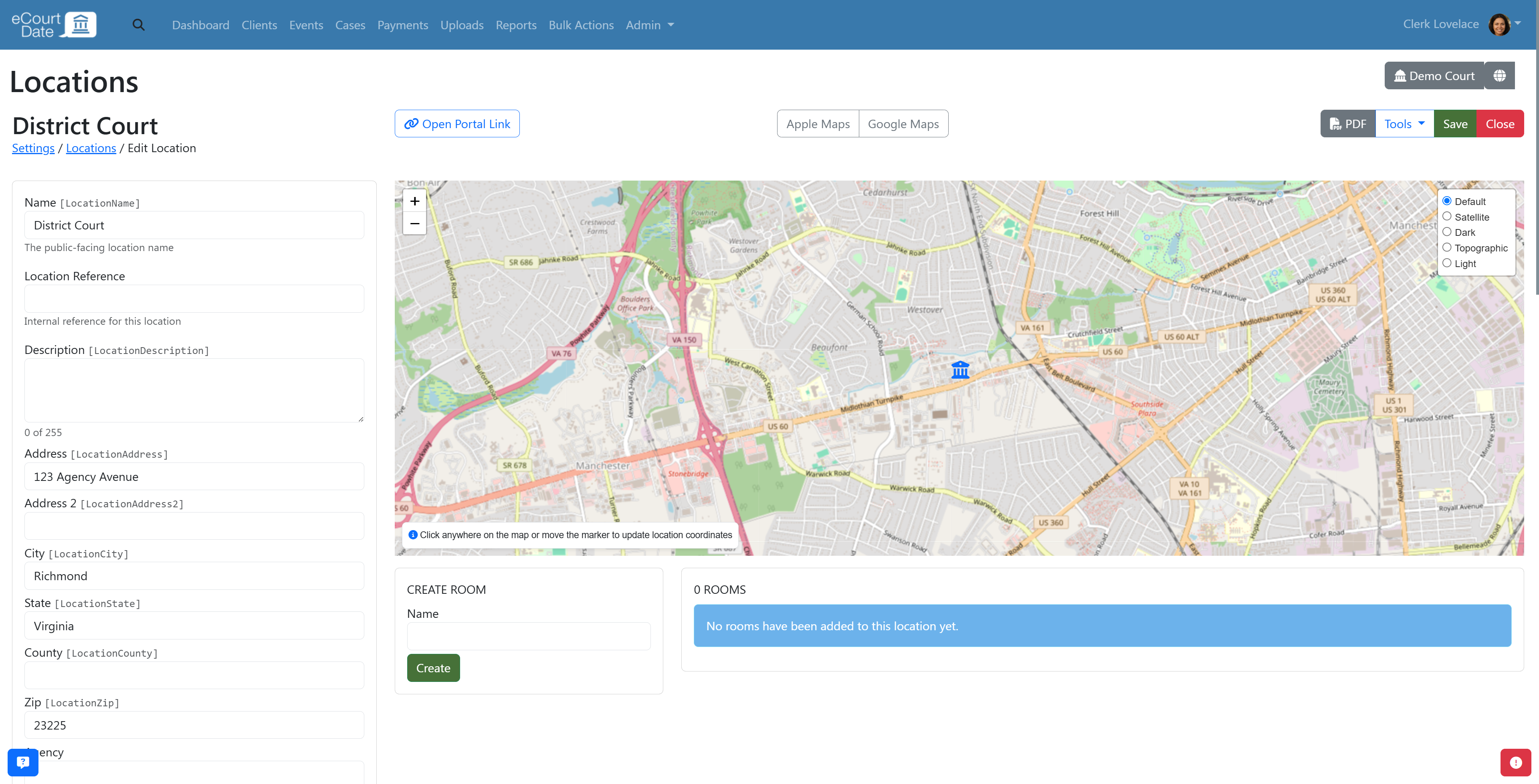 Make sure you can see the location at Map